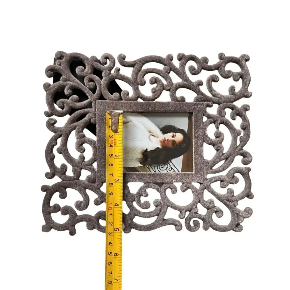 Grey Velvet Scroll Flourish Ornate Decorative Rectangular Picture Photo Frame